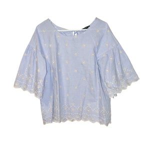 Sanctuary Viola light blue lace eyelet bell sleeve top
